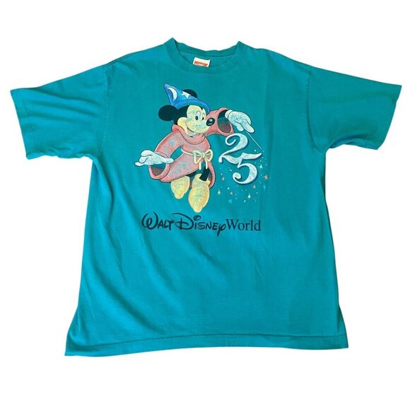 Vintage 1996 Disney World 25th Anniversary Fantasia Mickey T-shirt L Blue 249N - Picture 1 of 7